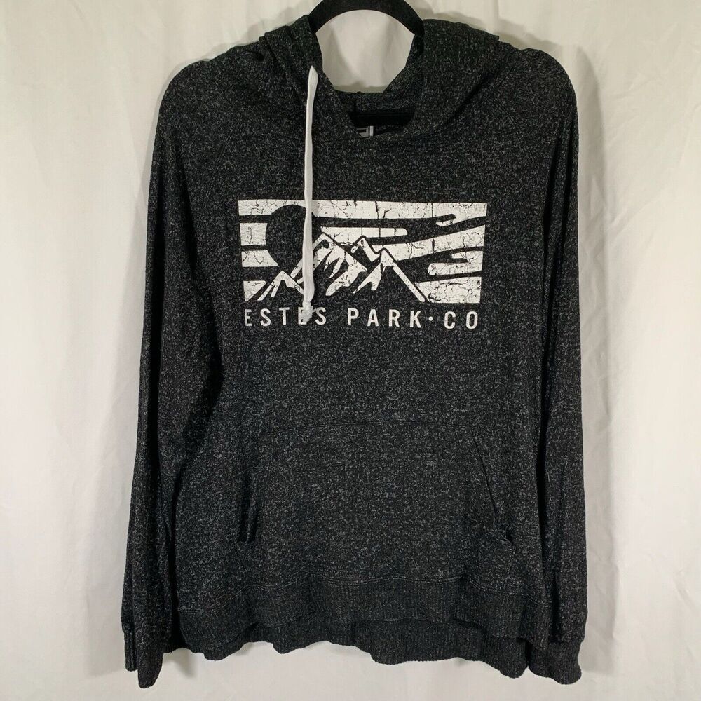 Estes Park Hoodie Large Grey Drawstring Pockets Colorado Pullover Sweater